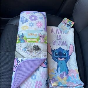Disney Stitch Floral 2 Drying Mat  & 2Kitchen towels with Purple Accents